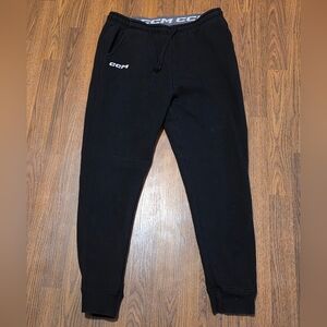 CCM Men's Large Black Sweatpants Joggers White Logo Athletic Hockey Wear D85